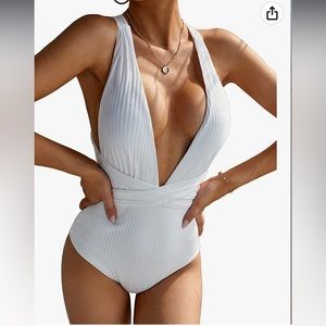 AEGUZSHE Sexy Plunge One Piece Swimsuits Bathing Suits High Waitsted Monokini